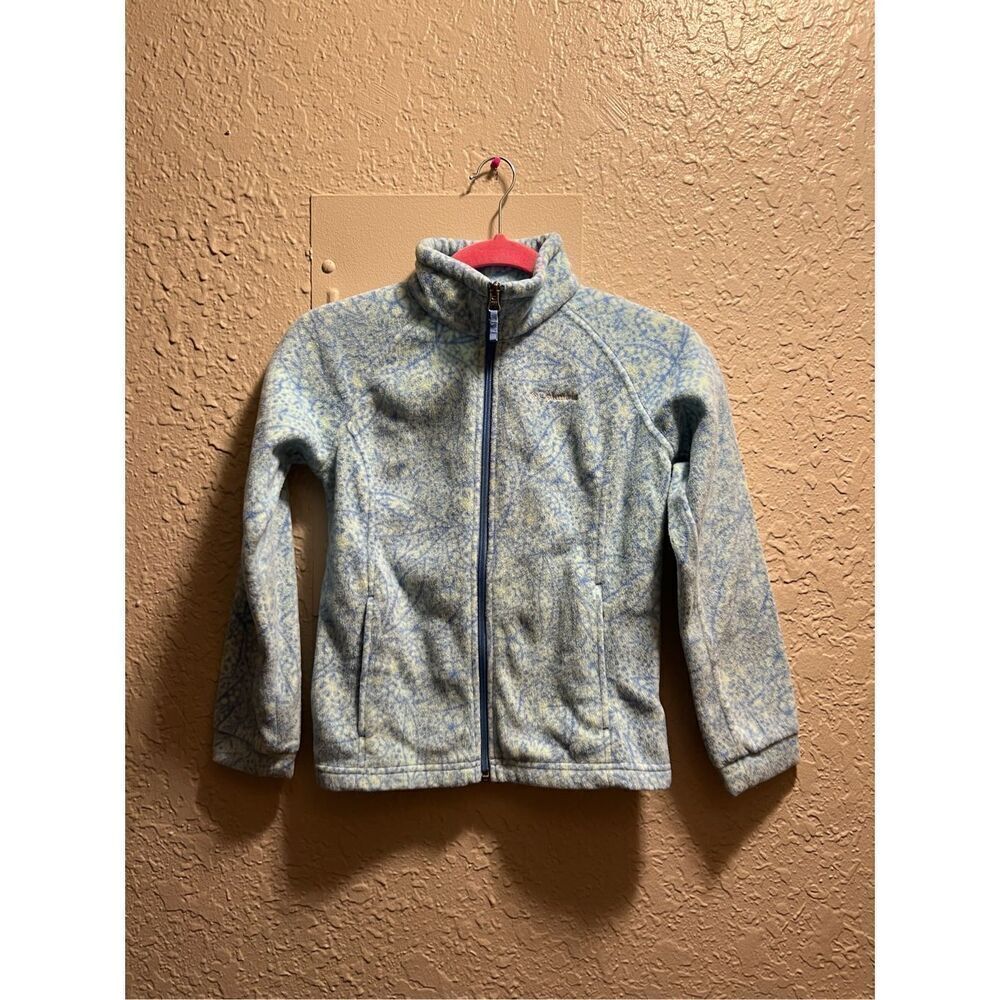 Columbia Girls Full Zip Blue Patterned Fleece Jacket Youth Size Medium 10/12